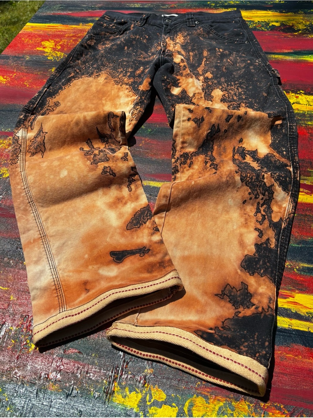 Bleachd Black Denim Carpenter Jeans - Orange/Black Tie-Dye